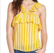 Rebecca Minkoff Womens XS Doris Yellow Stripe Ruffle Shoulder Sleeveless Top