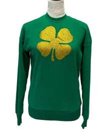 Tipsy Elves Sweatshirt Womens Sz XS Irish Green Glitter Clover Crewneck Shamrock