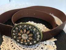 1990s Y2K Vegan Friendly Faux Leather Belt with Rhinestone Buckle