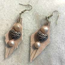 Heart drop earrings woman’s silver heart pearl beaded artisan jewelry New