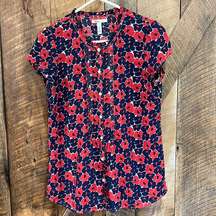 GH Bass and Co.  Floral navy and red button down short sleeve shirt size medium