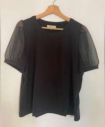 Madewell Black Top Chiffon Short Puffy Sleeves