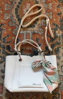 STEVE MADDEN Parker White Faux Leather Crossbody Adjustable Strap Scarf Totebag