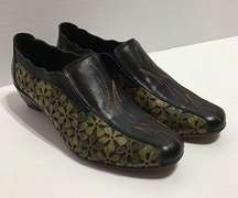 Pikolinos Leather Perforated Embroidered Slip On Low Wedge Shoes Sz 6.5 Women’s