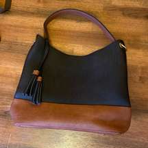 Jen & Co. shoulder bag purse handbag vegan leather black/brown