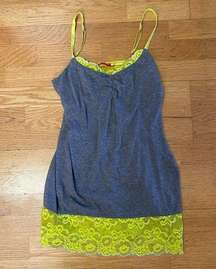 Josie by Natori Gray Lime Green Lace Sleep Minimalist Preppy Tank