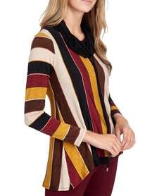 Coco Bianco Striped Cowl Neck Split-Back Top Burgundy/Brown Size L