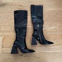 Naked Wolfe Triangular Heel Boots in Shiny Black