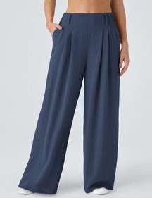 Halara High Waisted Wide Leg Pull On Pants Casual Blue Elastic Waist ~ Size M