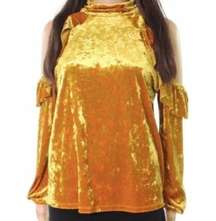 Free Press Gold Velvet Cold Shoulder Blouse Ruffle