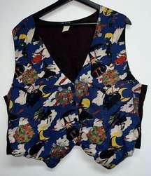 Vintage 111 Main Womens Halloween Vest Plus SZ 2X Witches Moon Black Cat Button