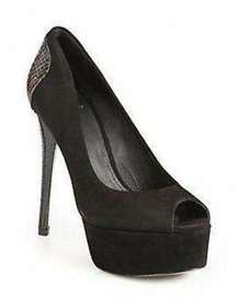 B Brian Atwood Blayne Black Suede Peep Toe Platform Pumps Women's Size 7