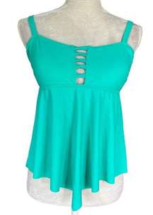 Beachsissi Ruffle Hem Cross Front Tankini Teal XL New