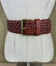 Vintage  Wide Woven Tan Leather Belt 0-35 S- M