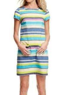 BODEN Verity Multi Striped Day Dress Cotton Blue Spring Size 4