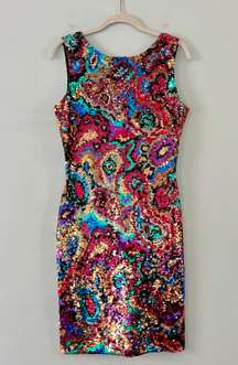 Black Tie Vintage 80’s Rainbow Sequin Paisley Mini Dress