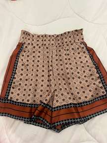 Aztec Print Satin Shorts, Cover Up Casual  Shorts