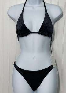 Shan Velvet Velour Triangle Swim Bikini Set Onyx Black Top & Bottom Size 10