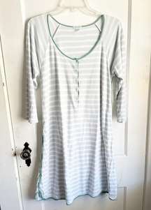 LAKE Pima Cotton Maternity Long Sleeve Striped Nightgown In Celadon Medium M