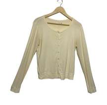 Three Dots Women’s Cream Button Long Sleeve Top Size M 100% Cotton