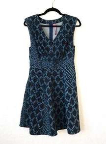 Plenty by Tracy Reese Blue Patterned Denim Fit & Flare Dress Size 4