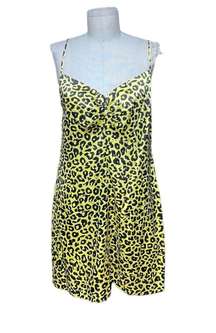 Michelle Mason Strappy Mini Dress Neon Yellow Leopard Print Size 10