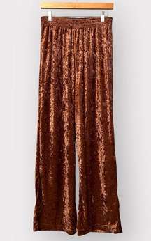 Vintage 80s 90s High Rise Wide Leg Crushed Velvet Pants Womens M/L Brown Goucho