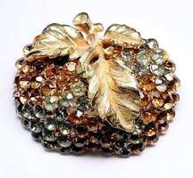 Vintage Topaz & Black Diamond Rhinestone Apple Brooch