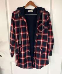 Oversized Hooded Plaid Shacket Size M