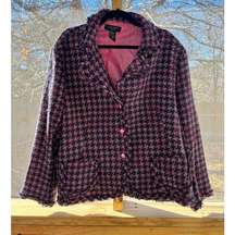 Silkland Woman Navy And Pink Tweed Houndstooth Blazer Size 3X