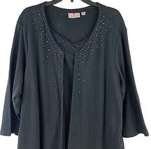 Black Layered Look Top with Multicolored Rhinestones Size 2X