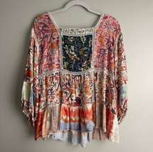 Mixed Print Patchwork Peasant Top