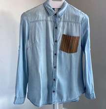 Faux Denim Button Down Shirt