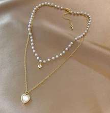 Love Pendant Double Collar Chain Necklace 