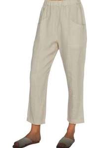 NEW MATE the Label Women's 100% Linen High Waisted Cream Colored Pants  - M