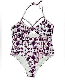 4/$25 BUNDLE SALE! PURPLE WATERCOLOR HALTER ONE PIECE SWIM SUIT WITH CUTOUT!