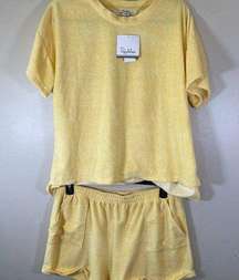 NWT Roudelain Terry Cloth Yellow PJ Shirt & Short Set