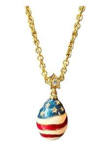 Joan Rivers Stars and Stripes Enamel Rhinestone Egg Necklace