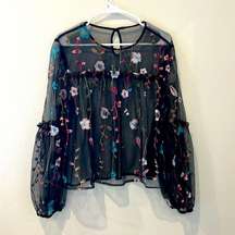 A New Day Sheer Floral Embroidered Blouse