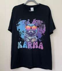 Port & Company Black Karma Cat Graphic T-shirt ~ Unisex Size XL