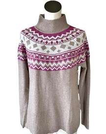 NWT TAHARI Super Soft Neutral Lilac Fair Isle Mock Neck Sweater Small