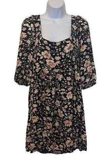 EUC Black Pink Floral Tie Back Babydoll Dress Sz M