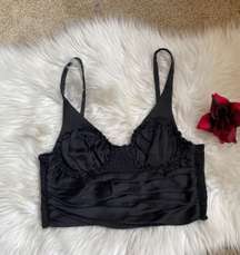 Black Satin Ruched Crop Top