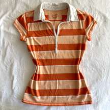 Y2K Orange Stripped Collared Shirt