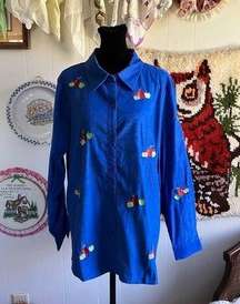 90's NOS VTG Quacker Factory corduroy arts & crafts top with apple embroidery