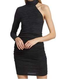 n philanthropy Womens XS Electra Mini Dress Charcoal One Shoulder High Neck NWT