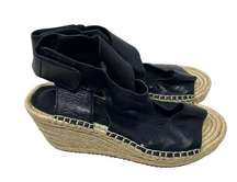 Eileen Fisher Willow Espadrille Wedge Sandal Black Leather Size 6