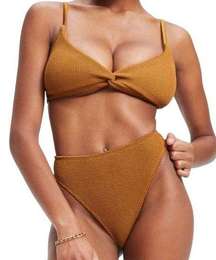 NEW Good American Always Fits Women Large Brown Bronze  Crinkle Twist Bikini Top