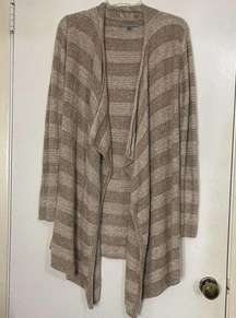 Barefoot dreams tan beige cozy chic light island stripe cardigan size Small/med