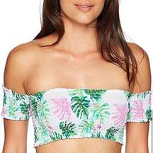 Pilyq Flamingo Off Shoulder Smocked Bikini Top Size Large L NWT